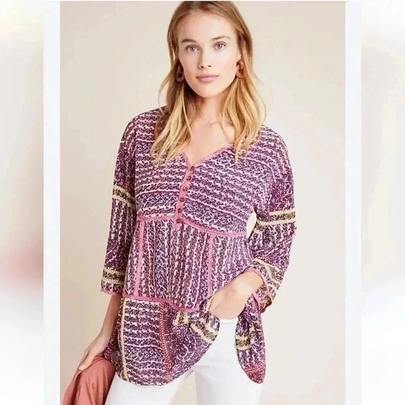 NWOT Anthropologie Maeve Lilyana Tiered Silk Blouse XS - Picture 7 of 7